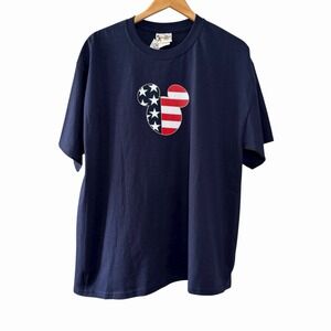 VTG Walt Disney World Mickey Mouse USA Flag Shirt L‎ Navy Patriotic Graphic Tee